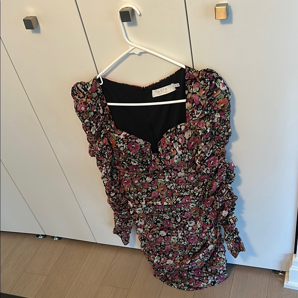 Astr Floral Mini Dress - Black and Pink